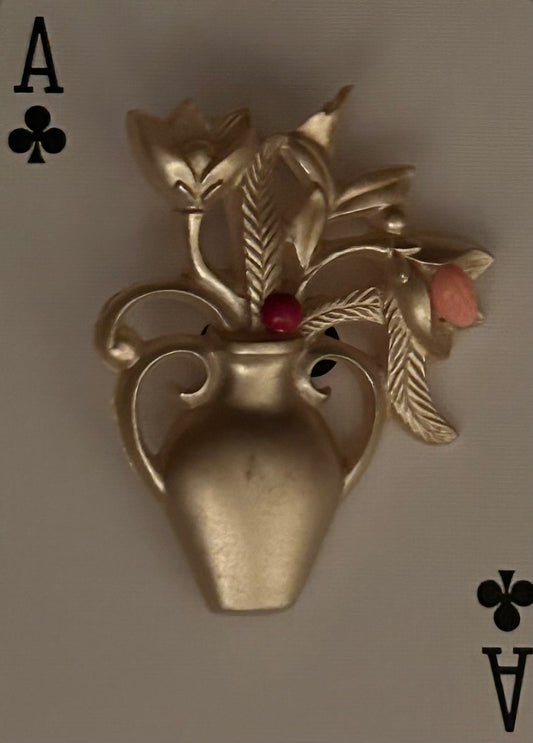 Antique 1930s / 1940s Floral Vase Brooch / Bag Pin