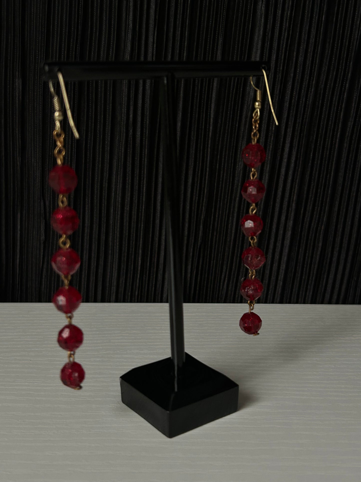 Beaded 1990s Drop Gold & Red Dangle Earrings