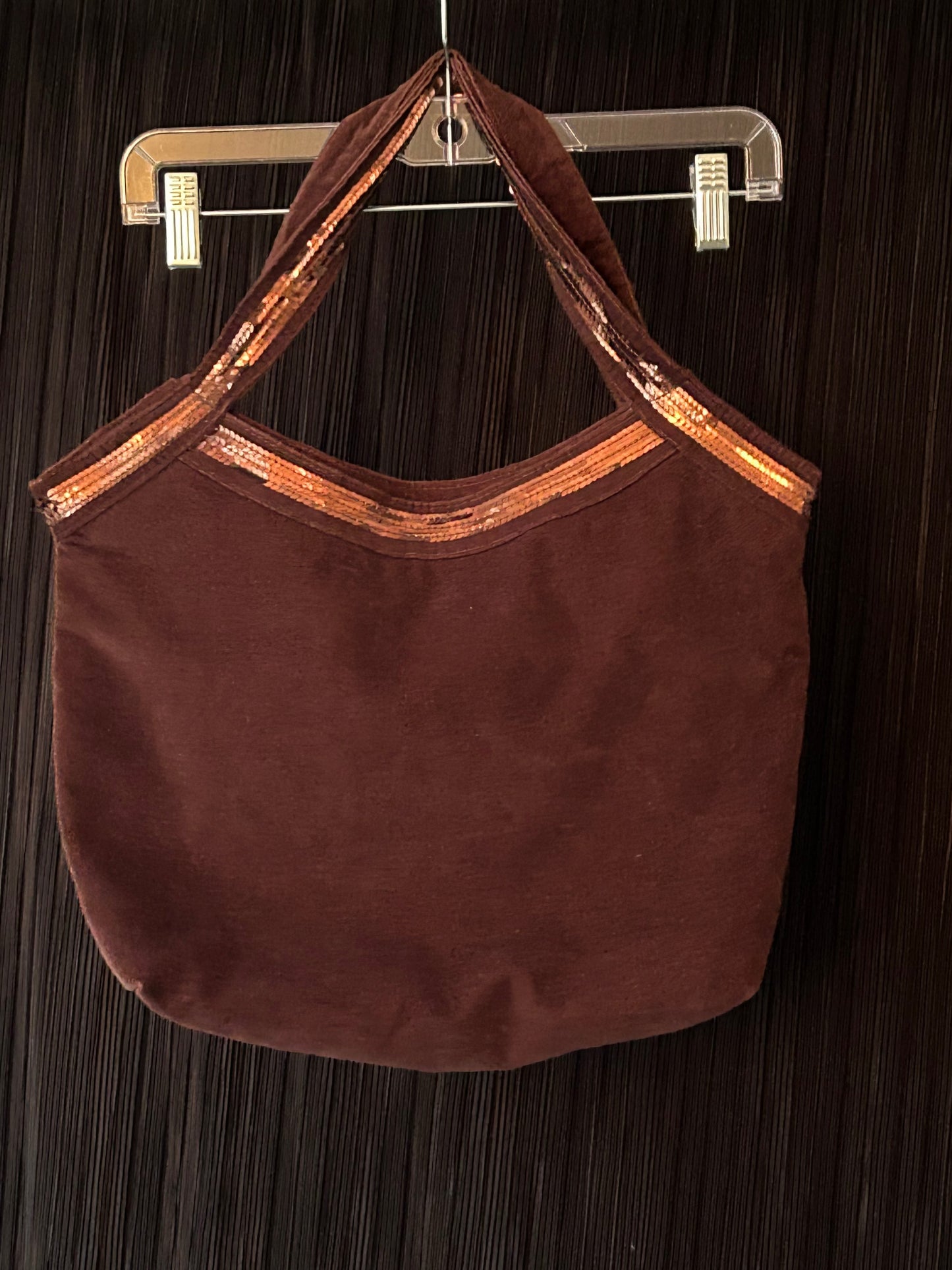 2000s Y2K Brown & Gold Sequin Lined Corduroy Bag