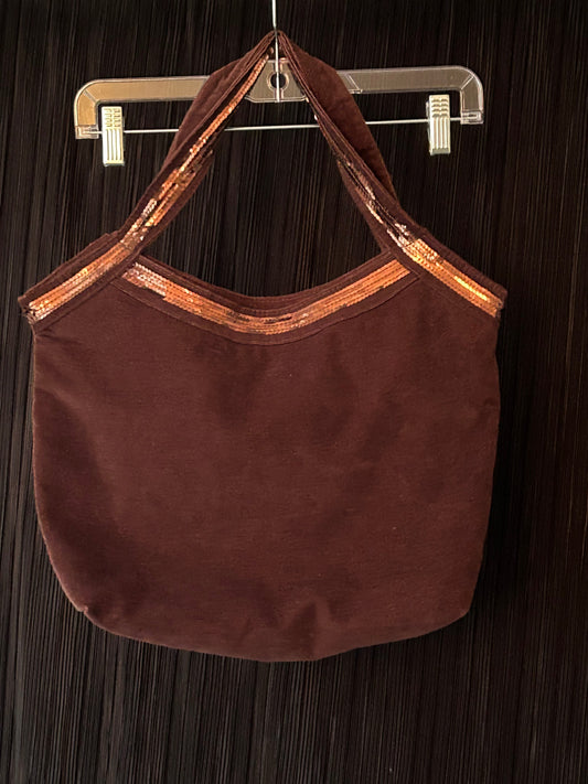 2000s Y2K Brown & Gold Sequin Lined Corduroy Bag