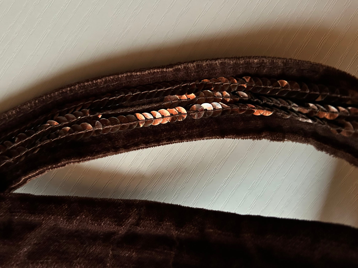 2000s Y2K Brown & Gold Sequin Lined Corduroy Bag