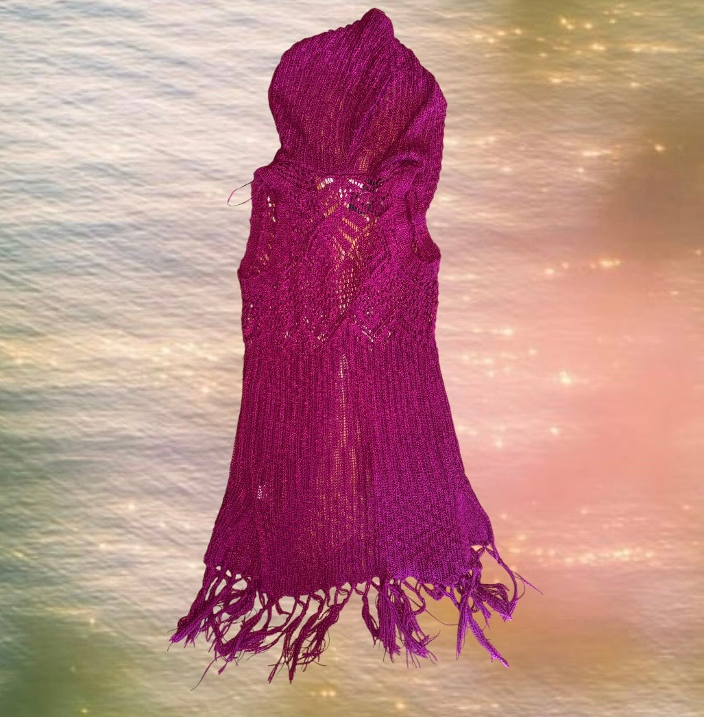 Knit Fringe Hooded Pullover