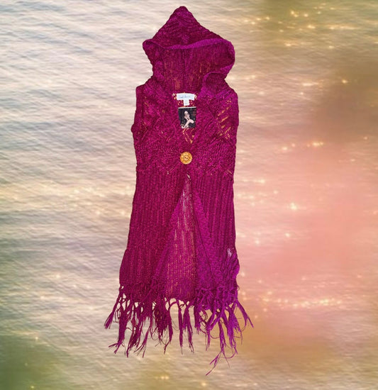 Knit Fringe Hooded Pullover