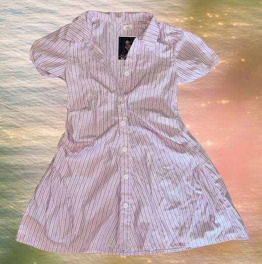 Pink Stripped Babydoll Collared Button Up