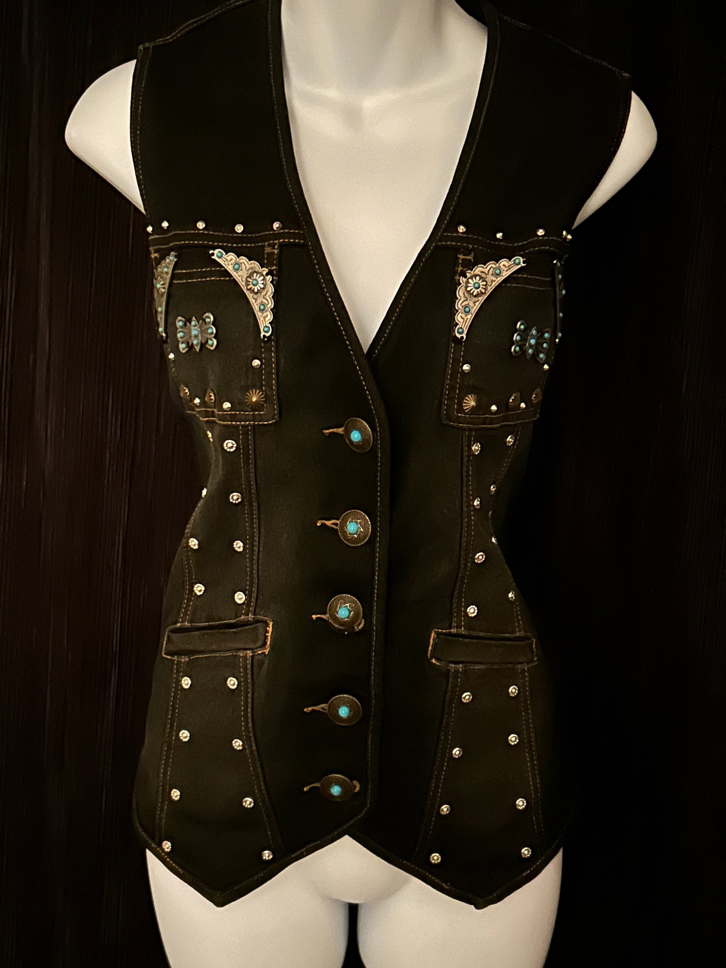 Black Denim Studded 2000s / Y2K Diane Gilman Vest -  Size M