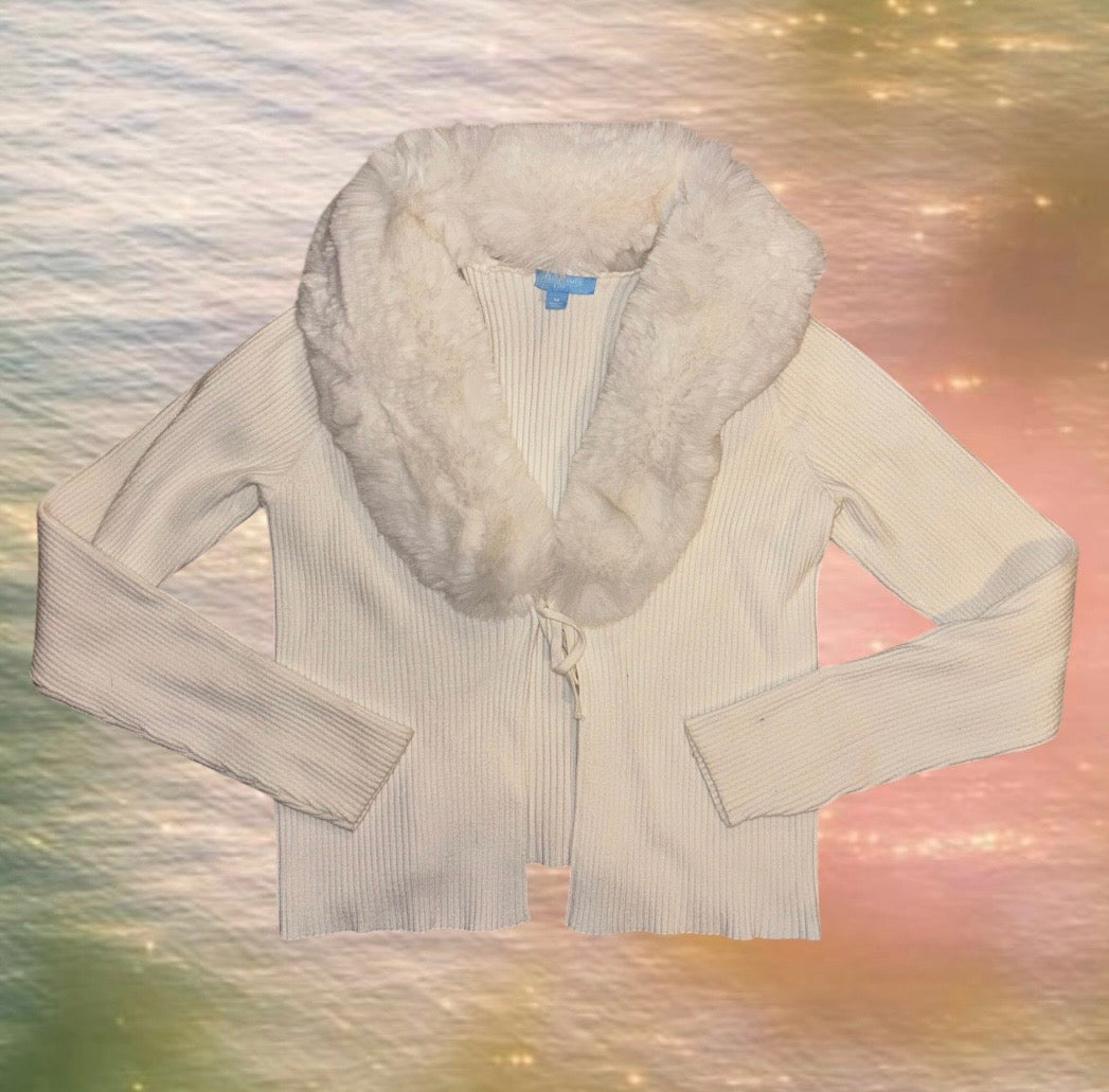 White Fur Collar Cartigan