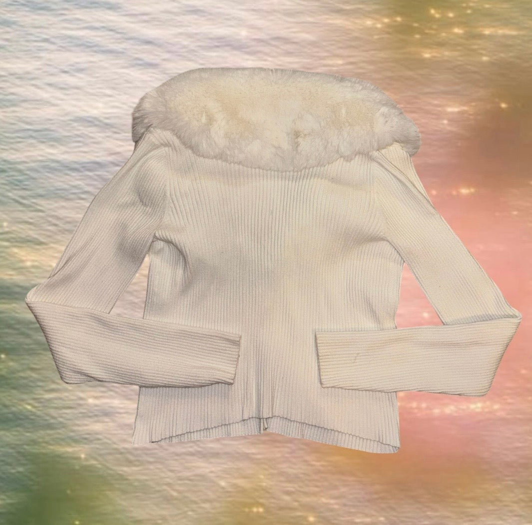 White Fur Collar Cartigan