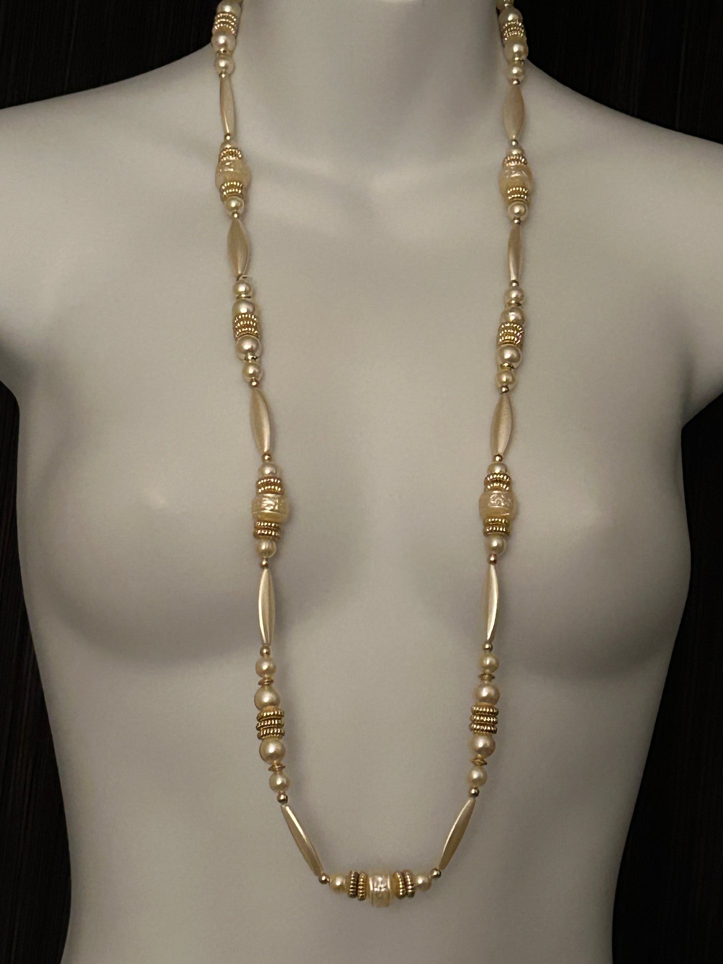 Beaded Faux Pearl 1980s Costume Whimsical Layering Necklace