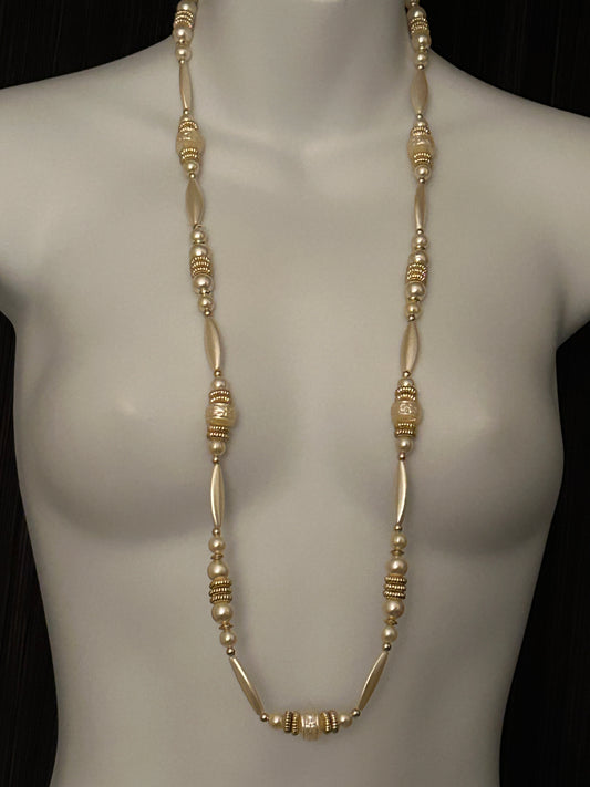 Beaded Faux Pearl 1980s Costume Whimsical Layering Necklace