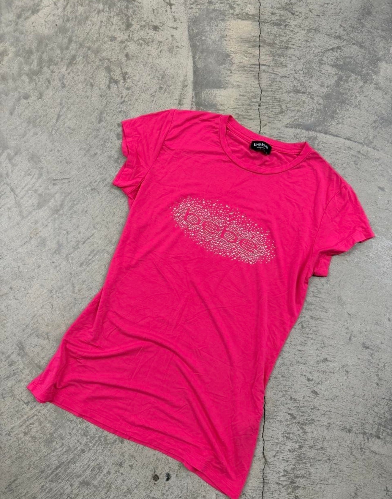 Y2K Bebe Pink Rhinestone T-Shirt Size Medium
