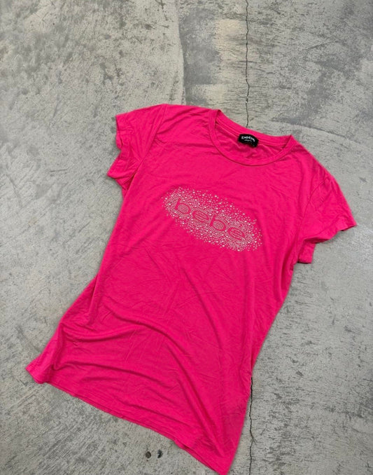 Y2K Bebe Pink Rhinestone T-Shirt Size Medium
