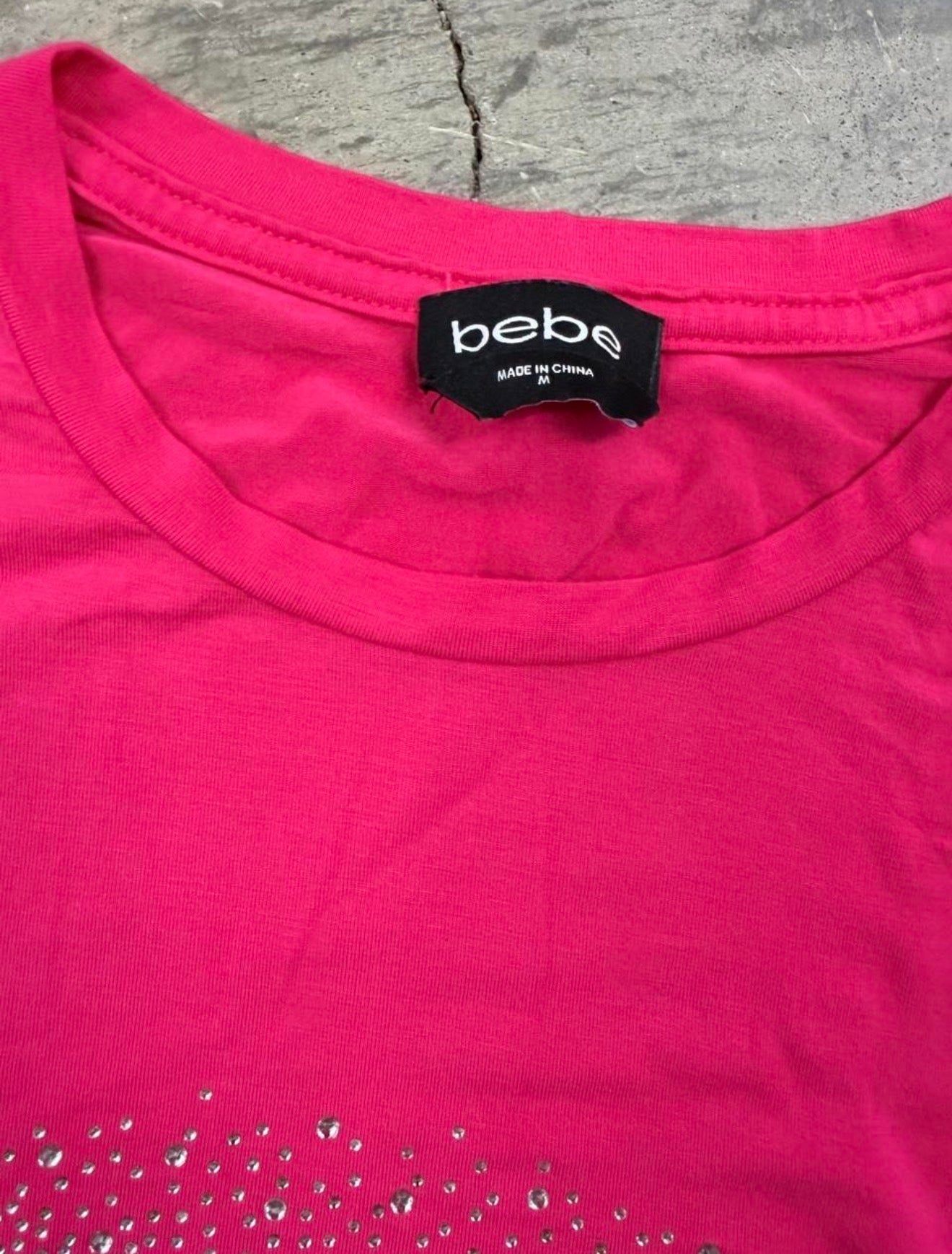 Y2K Bebe Pink Rhinestone T-Shirt Size Medium