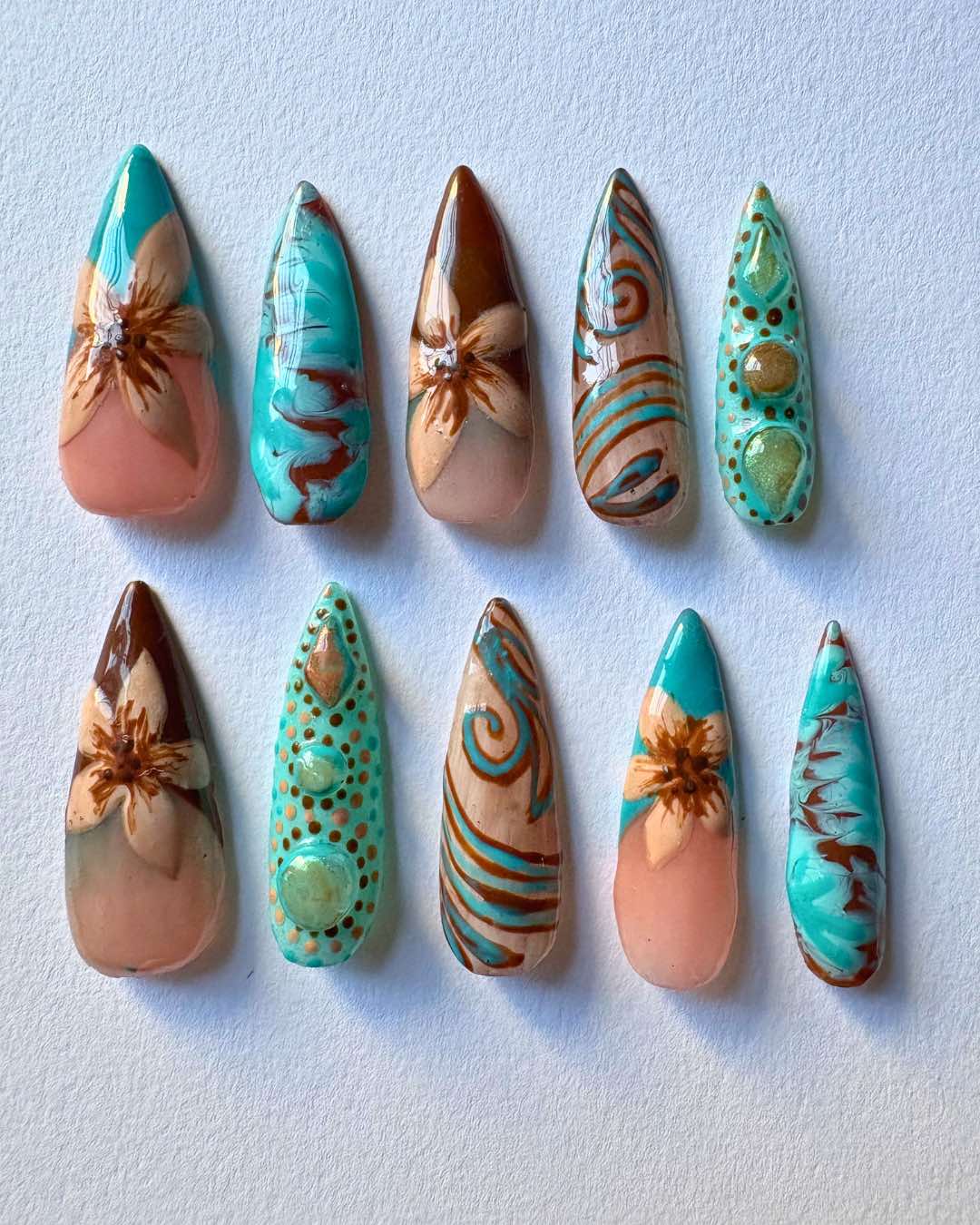 Brown & Teal Tuscan Nails