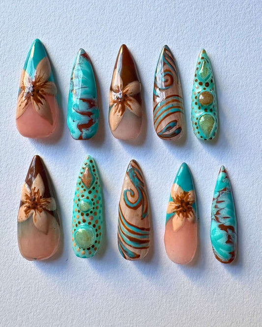 Brown & Teal Tuscan Nails