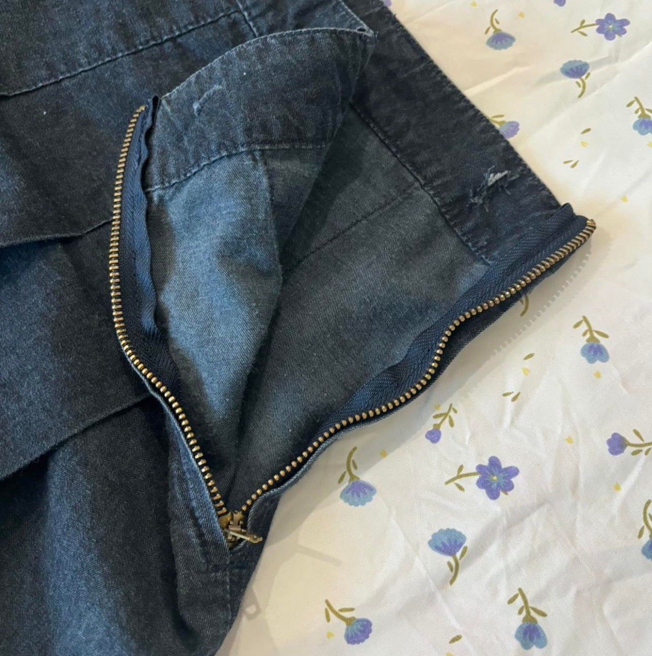 Denim Mini Pleated Skirt
