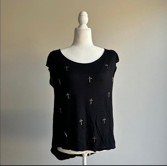Cross Studded Black Top