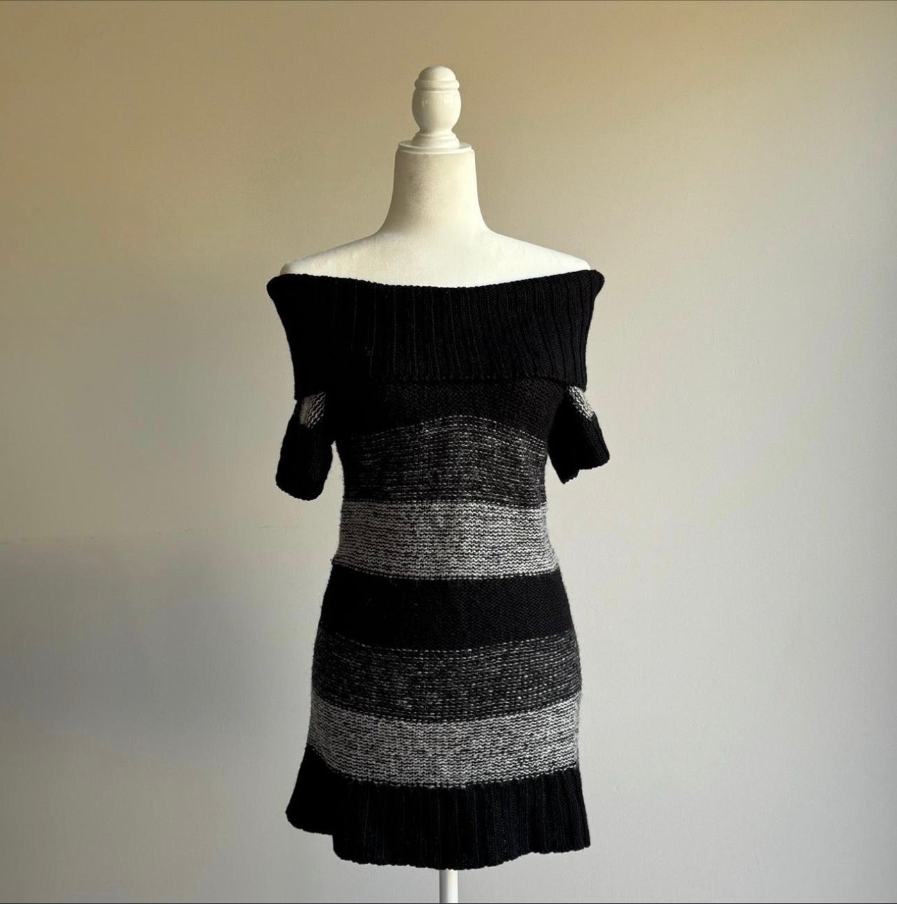 Off the Shoulder Striped Knit Mini Dress