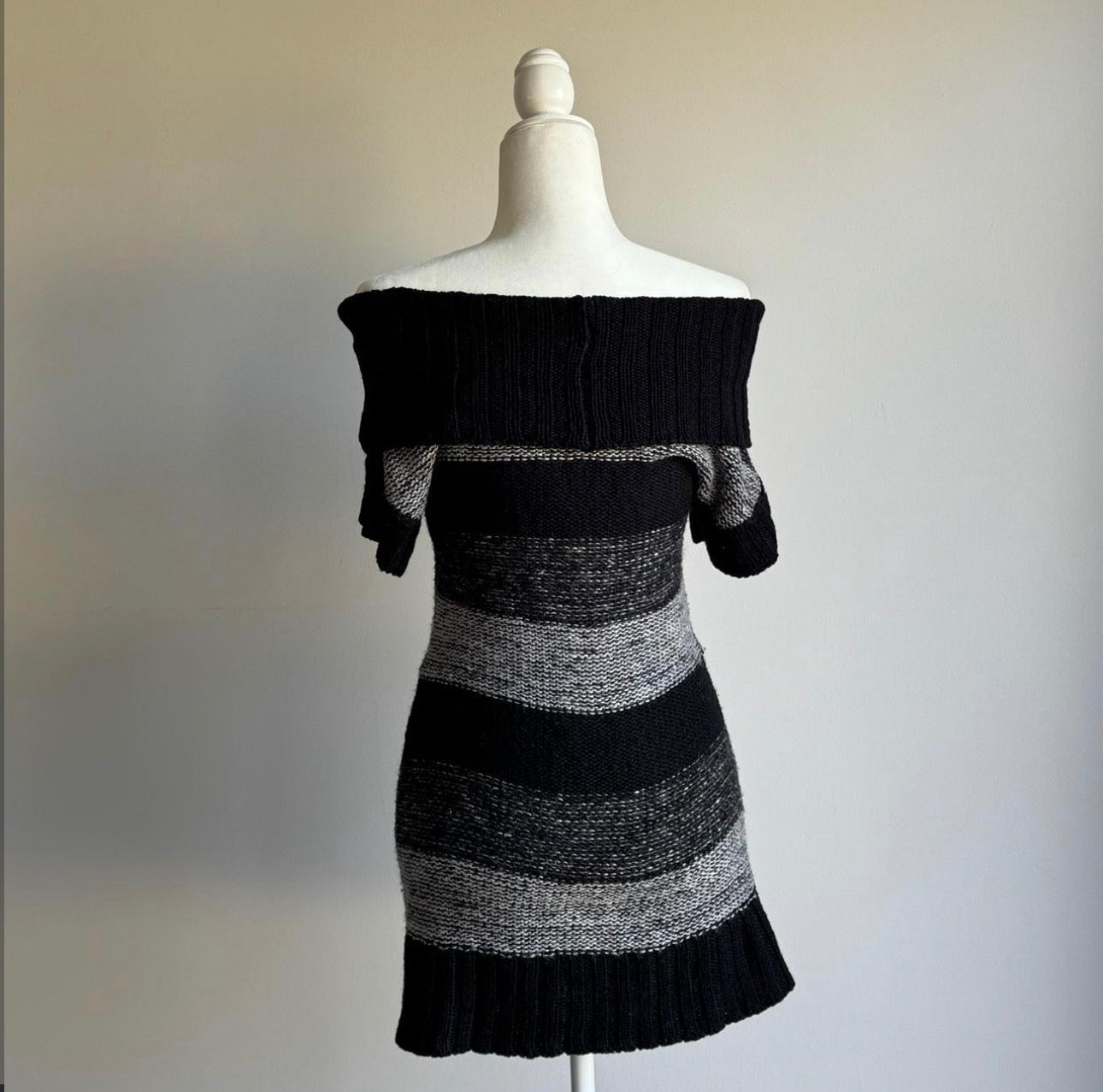 Off the Shoulder Striped Knit Mini Dress