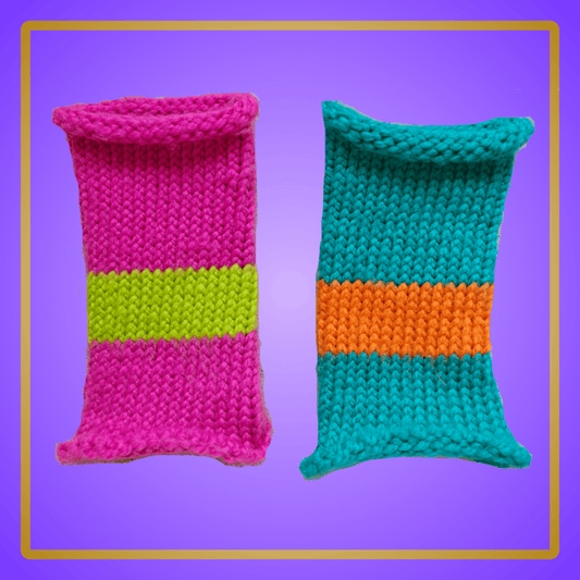 pink/green and blue/orange mismatched chunky leg warmers