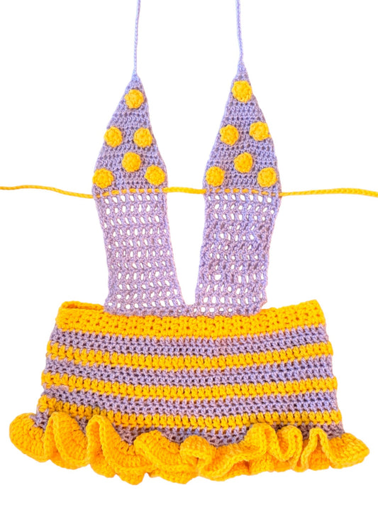 Purple/Yellow Stripes and Dots Minidress