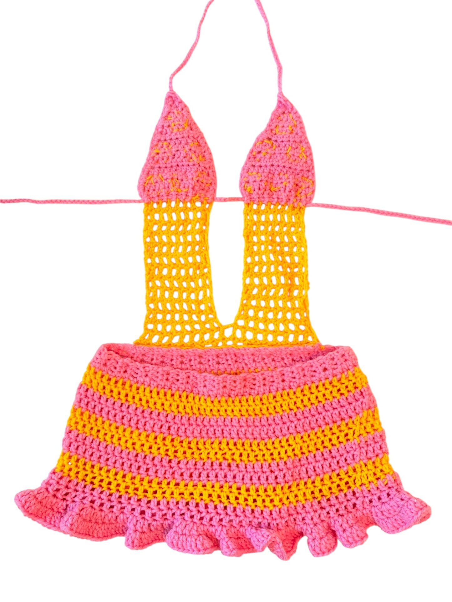 Pink/Yellow Stripes and Dots Minidress