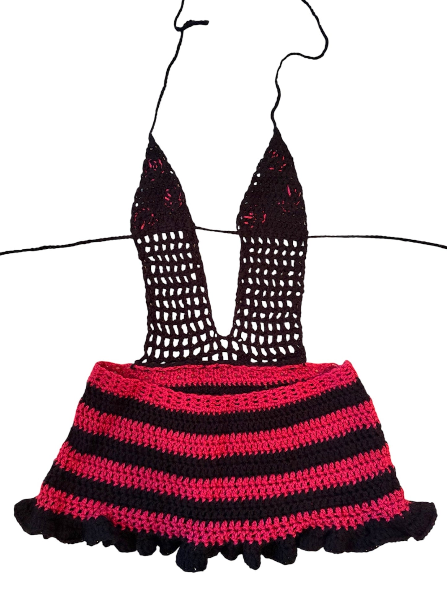 Black/Burgundy Stripes and Dots Minidress