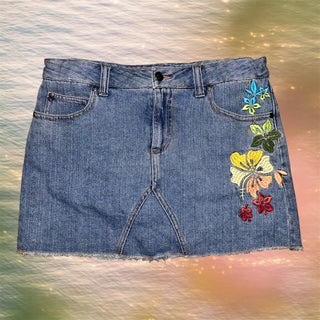 Y2K Floral Embroidery Mini Denim Skirt