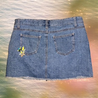 Y2K Floral Embroidery Mini Denim Skirt