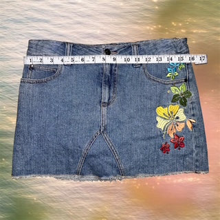 Y2K Floral Embroidery Mini Denim Skirt
