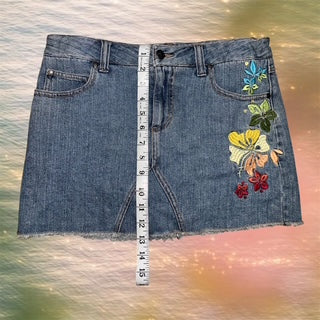 Y2K Floral Embroidery Mini Denim Skirt
