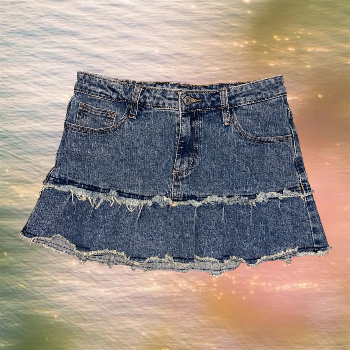 Pleaded Denim Mini Skirt