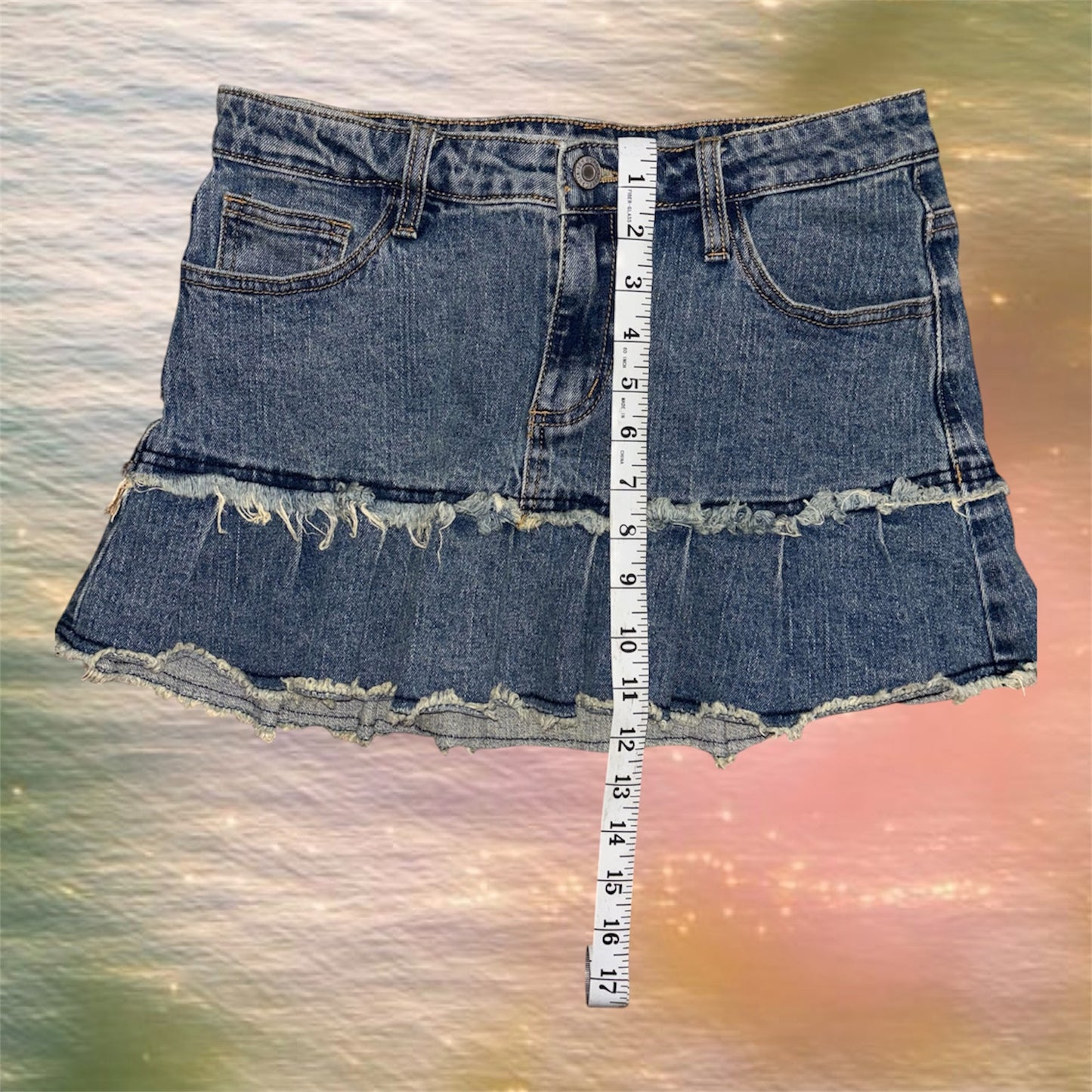 Pleaded Denim Mini Skirt