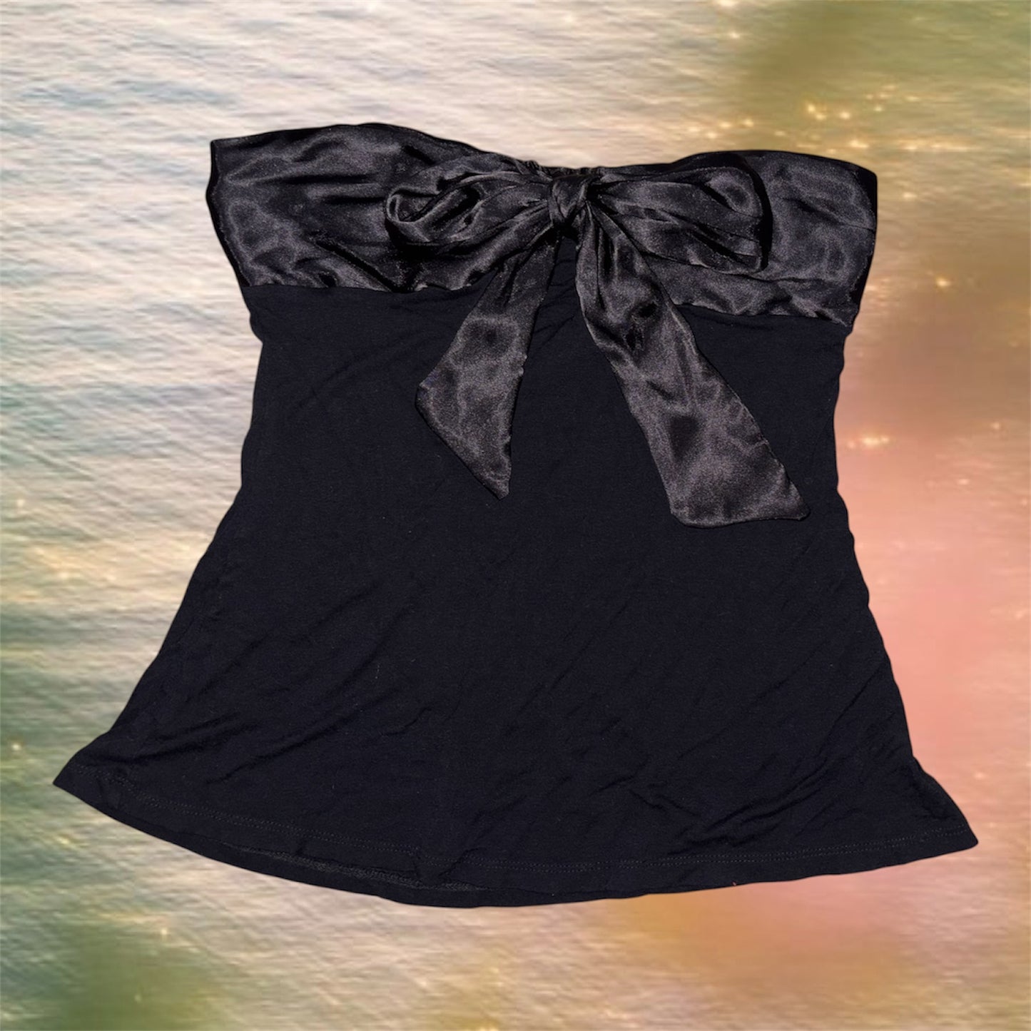 Black Strapless Tie Front Top