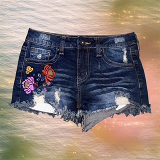 Y2K Floral Embroidered Denim Shorts