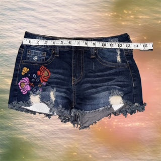 Y2K Floral Embroidered Denim Shorts