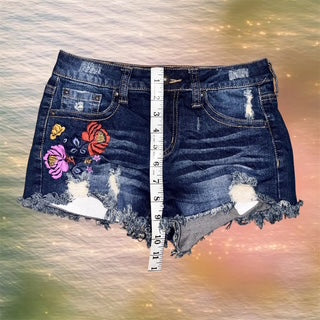 Y2K Floral Embroidered Denim Shorts
