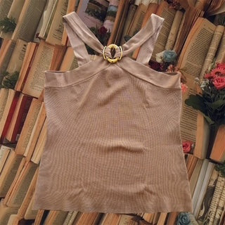 CANCER COLLECTION  Cache Beige Criss Cross Top