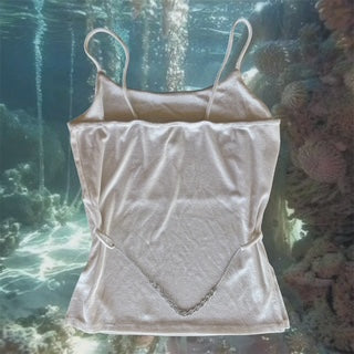 CANCER COLLECTION Pearl White Tank Top with Silver Back Chain