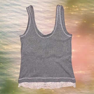 Abercrombie & Fitch Gray Tank with Peek A Boo Lace Trim