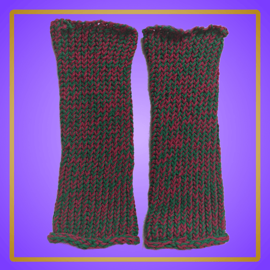 red/green loom knit legwarmers