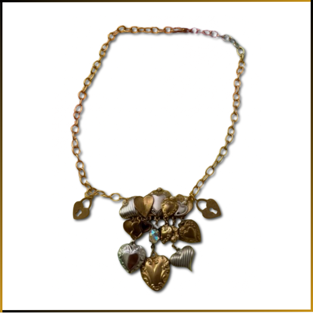 silver and gold heart lock and key necklace