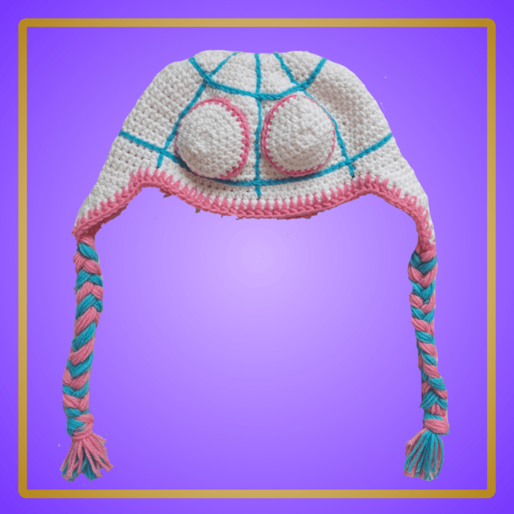 pink/white/blue spider hat with braids