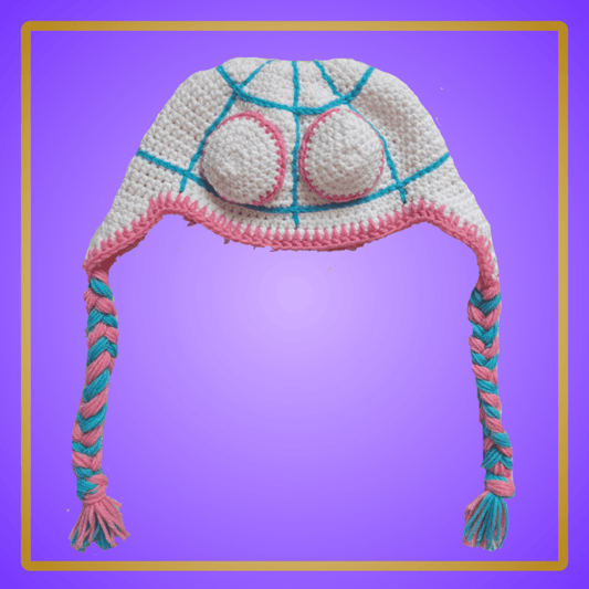 pink/white/blue spider hat with braids