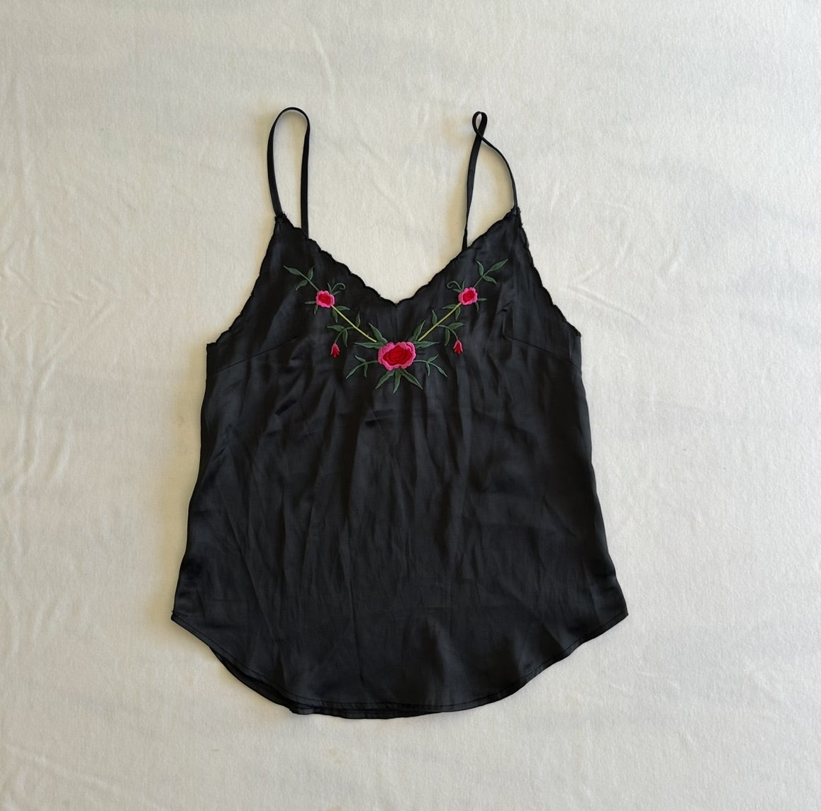 Black Floral Embroidery Camisole Tank