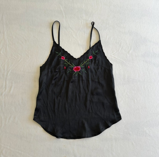 Black Floral Embroidery Camisole Tank